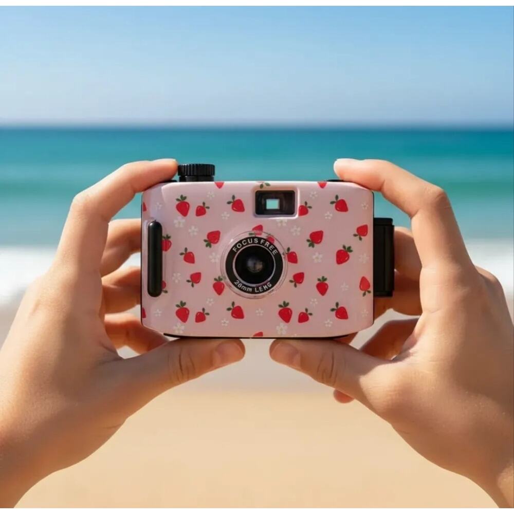 NEW Reusable 35mm Waterproof Film Camera Strawberry Print Retro Vintage Style
